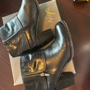 Naya black leather zip booties 9.5 M worn once.